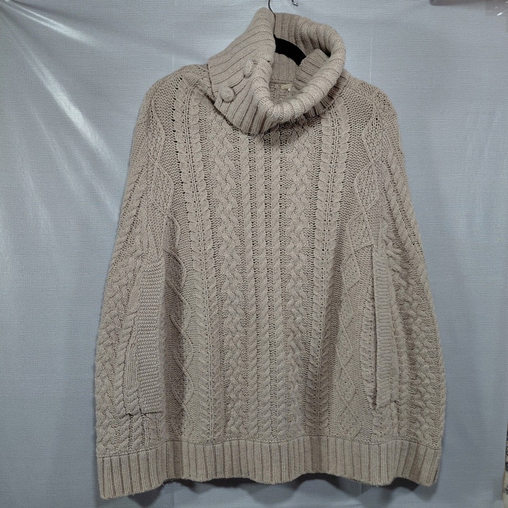 Anthropologie Fiets Voor 2 Cable Knit Fisherman Turtleneck Poncho S/M Oatmeal